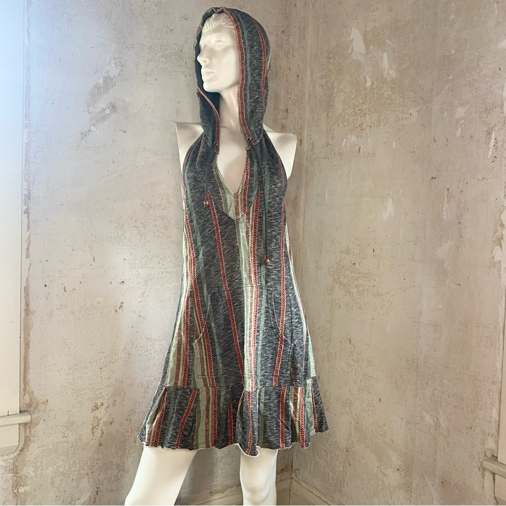 Free People Multicolor Striped Mini Dress with Hood